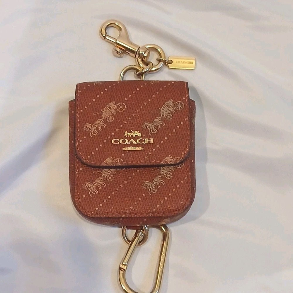 Coach Red Signature Leather Key Pouch with Clip